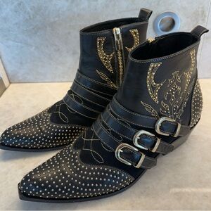 Anine Bing Black Studded Ankle Boots w/ Gold Accents